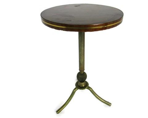 Vintage Side Coffee Wine Table  Funky  Formica Round Retro Brass Tripod Legs Cover
