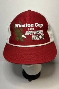 NWT Vintage NASCAR 1991 Daytona 500 Winston Cup Red Snapback Mesh Trucker Hat - Picture 1 of 5