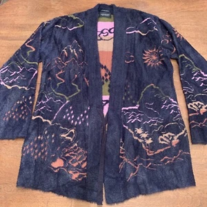 Scotch Soda Fuzzy Kimono Sweater Cocktail Hour Knit Mountain Scene Cardigan 38” - Picture 1 of 21