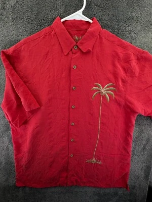 Camisa Bamboo Cay Manga Corta Abotonada Roja XL Mezcla Modal Adulto Floral Playa Foto 1 de 4