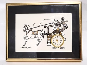 Vtg Signed L. Kersh of London 1978 Hansom Cab Collage Old watch parts Framed - Picture 1 of 4