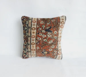 hereke rug pillow cover , turkish handmade pillow , unique carpet pillow 16x16 - Picture 1 of 9