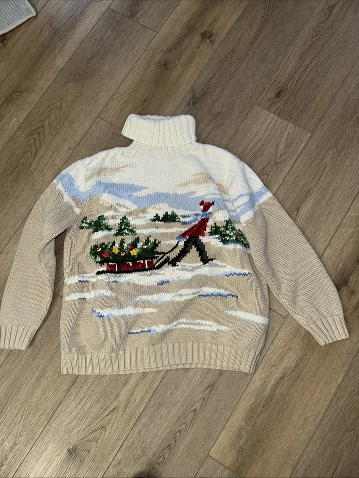 Suéter Vintage Liz Claiborne Holiday Picking Árbol de Navidad Cuello - Grande Foto 1 de 4