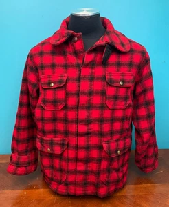 Vintage Woolrich Red Buffalo Plaid Hunting Field Coat - Size 48, Fully Lined - Picture 1 of 18