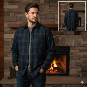 Pendleton Lodge Shirt Black Watch Tartan Plaid Blue Green Wool Mens Size S NWT - Picture 1 of 10