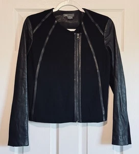 VINCE Women’s Leather & Ponte Moto Jacket Asymmetric Zip Soft Black Size Small - Picture 1 of 9