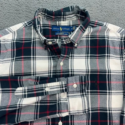 Camisa Polo Ralph Lauren Para Hombres Calce Ajustado Rendimiento Franela Cuadros Abotonada M Foto 1 de 4