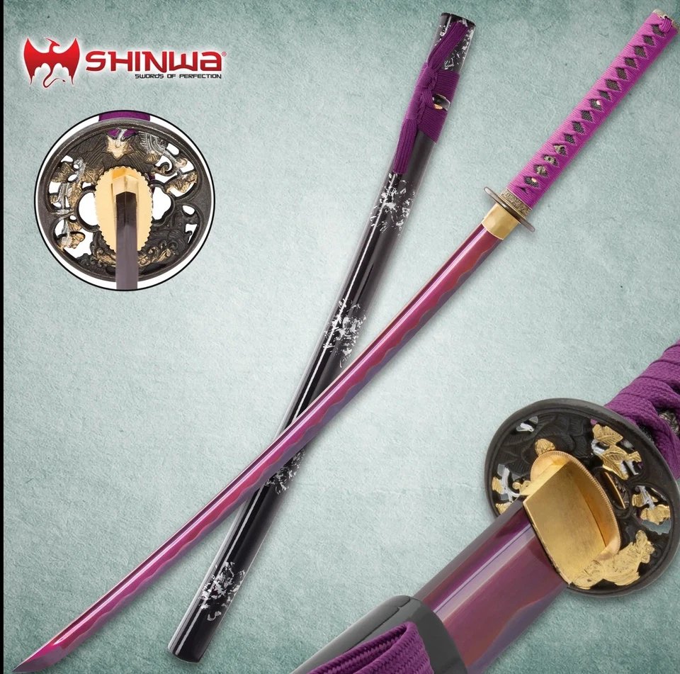 Espada Shinwa Purple Majesty Samurai 1060 alta AÇO CARBONO 27 1/2” lâmina 39” Tot - Imagem 1 de 4