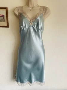 Vintage Style Sage Faux Silk Slip Dress SZ M Gilligan & Omalley Nightdress Gown - Picture 1 of 4