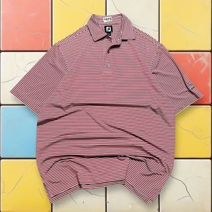 FootJoy Golf Performance Striped Polo Men L Red Stretch Denton Country Club - Picture 1 of 14