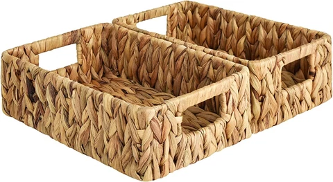 Storage Baskets 2 Pack Water Hyacinth Small Wicker Baskets Organizing Art Decor Cover