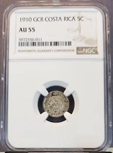 1910 COSTA RICA SILVER 5 CENTIMOS NGC AU 55 NICE HIGH GRADE COIN - Picture 1 of 3