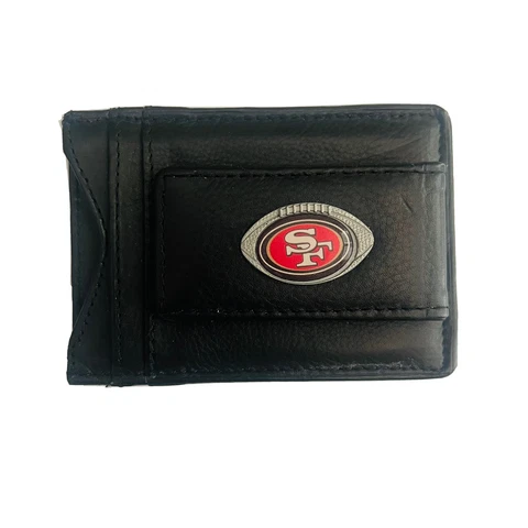 San Francisco 49ers NFL Black Leather Money Clip Wallet - Magnetic Wallet Cover