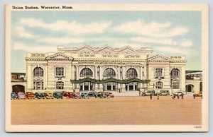 Worcester MA Massachusetts - Union Station - Railroad - Train - Postcard - 1951 - Picture 1 of 2