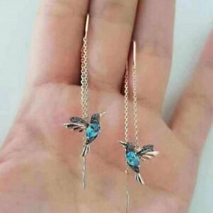 Hummingbird Bird Drop Earrings Women Yellow Gold Plated Fashion Jewelry Gift