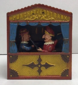 Vintage Punch & Judy Cast Iron Bank Red Book Of Knowledge 20th Century - Picture 1 of 5