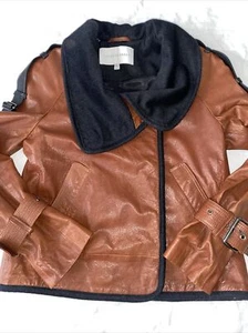 Veronica Beard Leather Motor Motorcycle Jacket Women’s sz 4 Brown Black - Picture 1 of 13