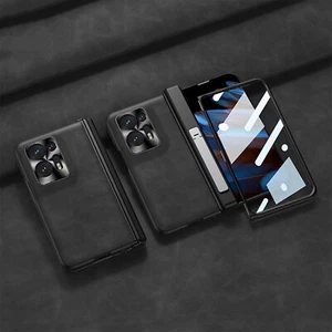 Funda de teléfono con soporte plegable de cuero esmerilado y película de una pieza para OPPO Find N2 - Imagen 1 de 16