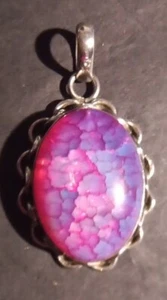 Large Oval Snakeskin Opalite Sterling Silver 925 Pendant, Vintage - Picture 1 of 13