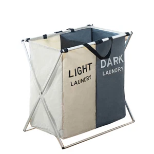 2 / 3 COMPARTMENT LAUNDRY CLOTHES WASHING STORAGE BASKET HAMPER DARK AND LIGHTS - Picture 1 of 15