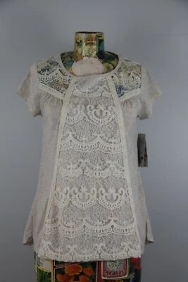 Jolt Brand Juniors Ivory Cream Off White Lace Short Cap Sleeve Top Shirt S #105 - Image 1 of 4