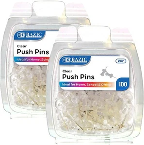 200 Clear Transparent Push Pins - Drawing, Cork Board, Notes, Maps - US SHIP - Picture 1 of 5