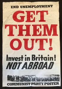 Communist Party of Great Britain c.1983 Poster "End Unemployment Get Them Out!" - Picture 1 of 4