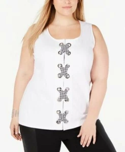 INC INTERNATIONAL CONCEPTS White Scoop Neck Gingham Lace-Up Tank 4X NWT $69.50 - Picture 1 of 3