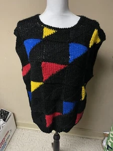 Vtg Black Extra Touch Sleeveless Sweater Vest Color Block Sz 40 - Picture 1 of 6