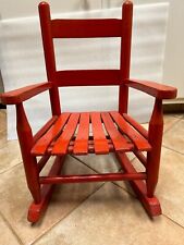Vintage 1960s Red Solid Wood Child Rocking Chair w Arm Rests Curved Slatted Seat
