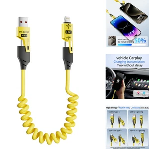 4in1 USB/Type-C Spring Cable Charger For iPhone 16 15 14 13 Samsung S25 S24 S23+ - Picture 1 of 10