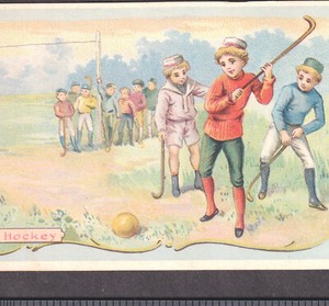 circa 1900 Le Hockey Sport Chocolate Trade Card Guerin-Boutron Le Jeux D’Enfants