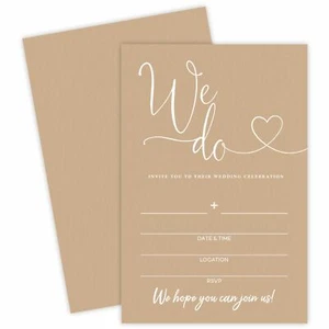 25 Brown minimalist wedding invitations,Fill out Double Sided wedding invitat... - Picture 1 of 5