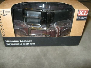 DOCKERS Leather Soft-Touch Leather Two Belt Lot Black & Brown Belts -XLarge-New! - Picture 1 of 3