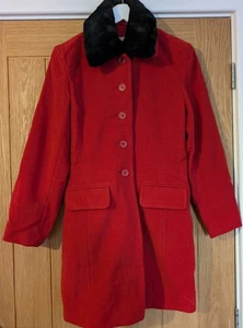Snob Wintermantel abnehmbarer Kunstfellkragen rot 77% Wolle klein - Bild 1 von 4