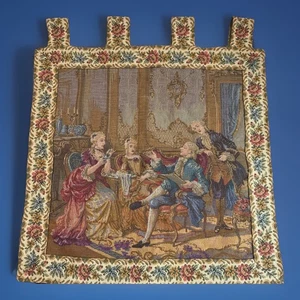 Vintage GOBELIN viktorianischer Tea Time feiner Wandbehang Wandteppich 22,5”x22,5” - Bild 1 von 7