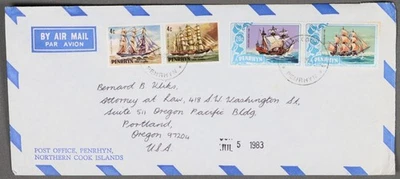 MayfairStamps Penrhyn 1983 Combo de envío alto a Portland O cubierta de correo aéreo aau_834 Foto 1 de 2