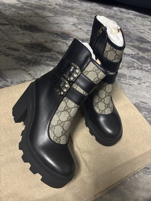 Nuevos Botines Gucci GG Supreme Cuero 7cm Mujer Negros 701100 Talla 35 Foto 1 de 4