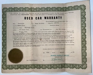 1940 Used Car Warranty Chevrolet Sedan Delivery - Picture 1 of 2