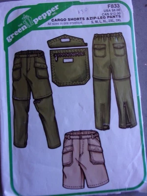 Green Pepper 833 Mens Cargo Short Zip Leg Pants Pattern Waist 28-50 Uncut S-3XL - Image 1 of 3