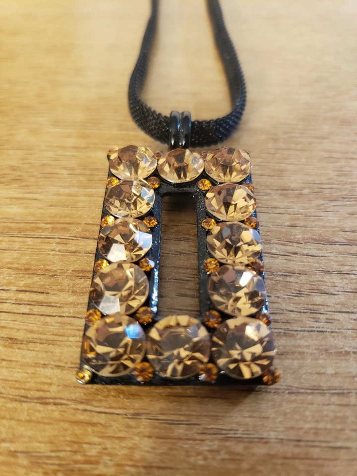 橙色宝石项链矩形吊坠声明 — 第 1/4 张图片