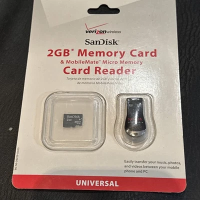 Verizon SanDisk 2GB Memory Card & MobileMate Micro Memory Card Reader NEW - Image 1 of 4