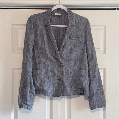 Eileen Fisher Women’s Blue Chambray Linen Railroad Stripe Jacket Size Medium - Image 1 of 4
