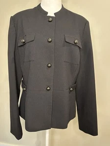 Rafaella Black Military Style Jacket Size 14 Metallic Buttons Fully Lined - Picture 1 of 17