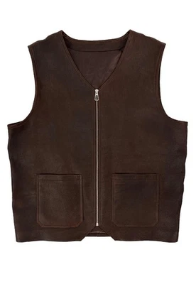 Gilet En Cuir Pour Homme En Nubuck D'Agneau Marron En Cuir Véritable - Photo 1/4
