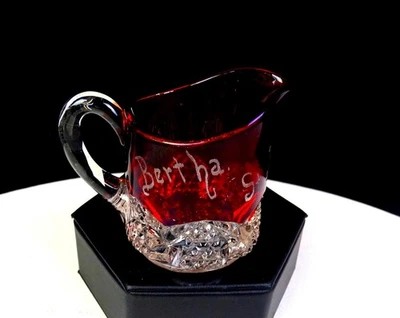 Duncan & Sons Glass #39 EAPG Button Arches Ruby Stain 2 1/2" Mini Creamer 1897- - Image 1 of 4