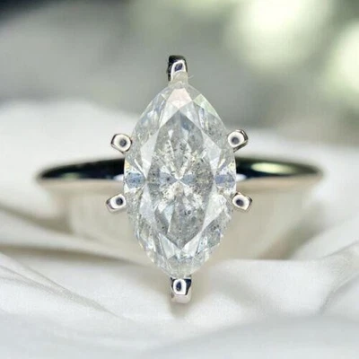 Anillo de compromiso solitario vintage de diamantes marquesa naturales de oro blanco de 14k Foto 1 de 4