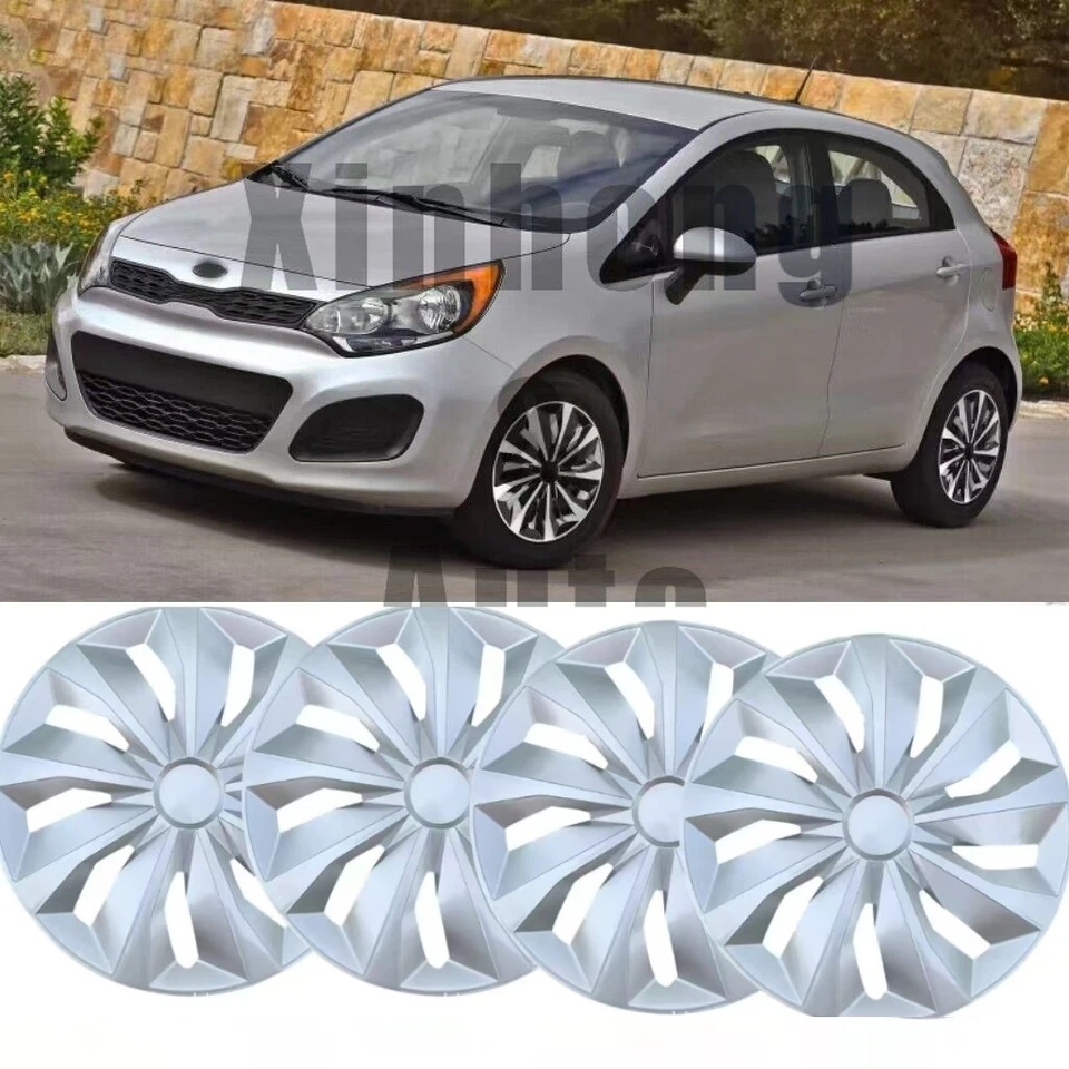 15" inch Hubcaps For Kia Rio 2002-2024 Wheel Rim Covers Snap On Silver 4pcs Foto 1 de 4
