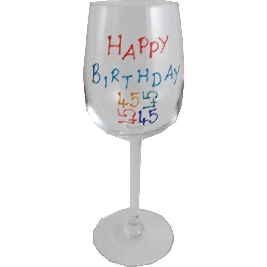 Happy 45th Birthday Wine Glass (Brights) -Dreamair - Image 1 of 1