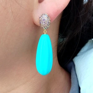 Fashion Blue Turquoise Drop Dangle Cz Pave Stud Earrings Jewelry - Imagen 1 de 5